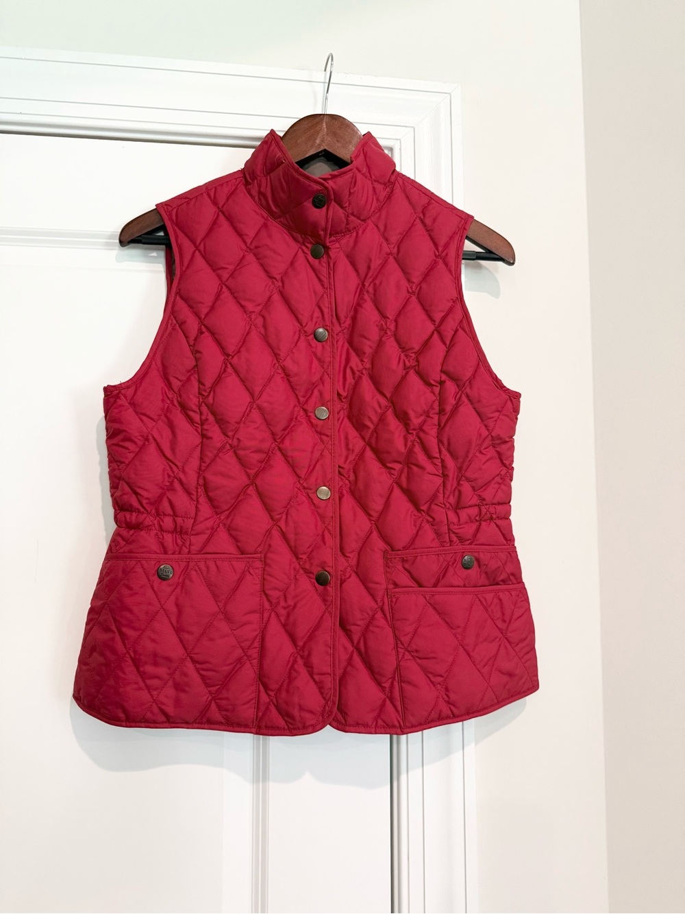 NWT Eddie Bauer Quilted Red Women's Vest with Snap Front